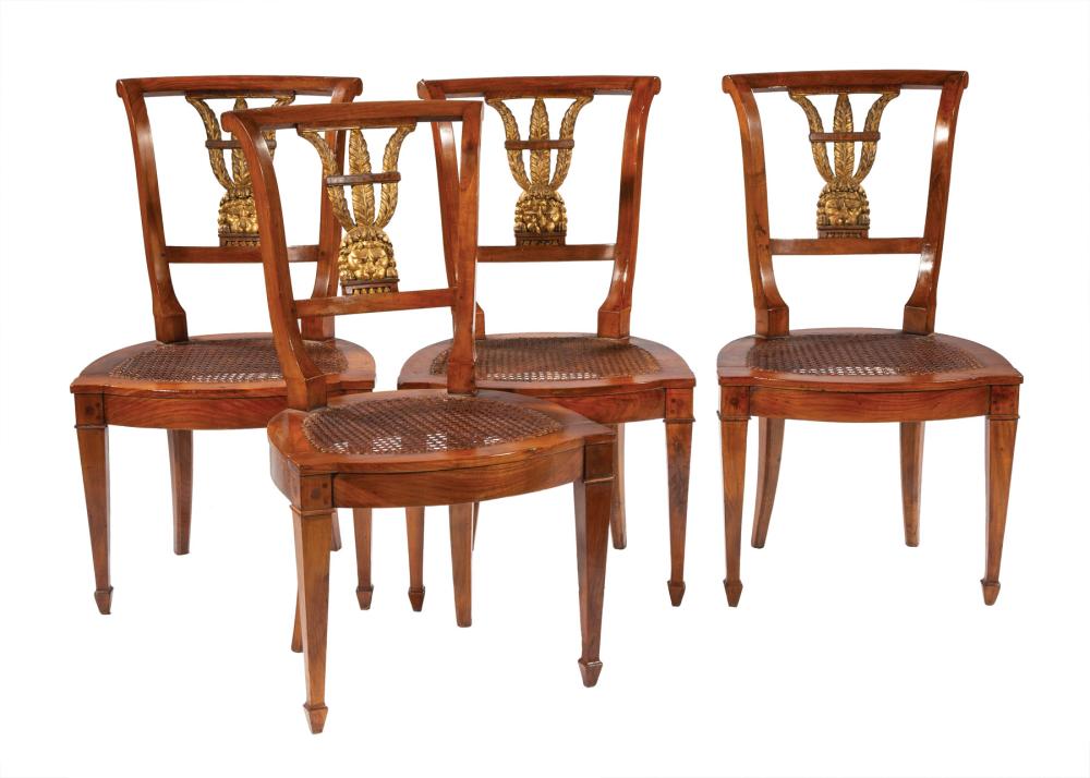 PARCEL GILT FRUITWOOD CHAIRSFour