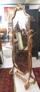 PARCEL-GILT WALNUT CHEVAL MIRR