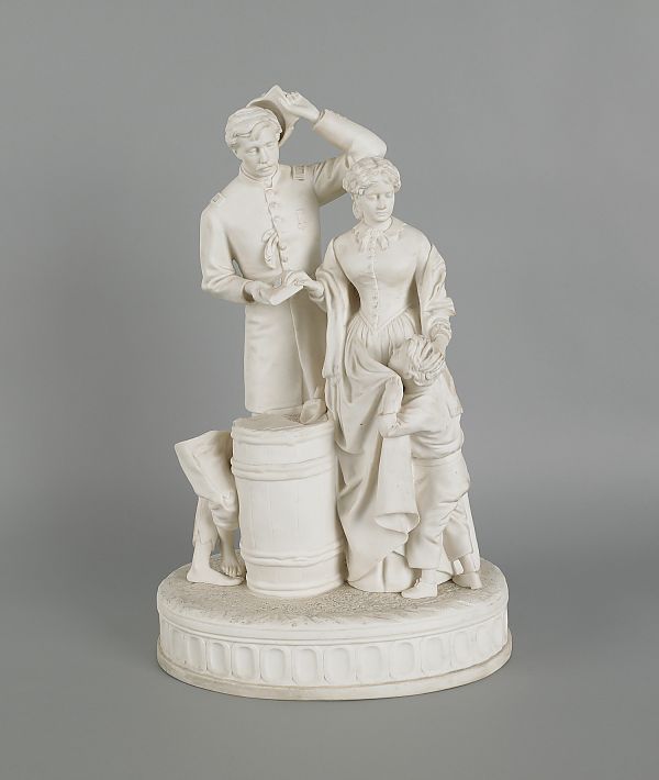 Parian figural group of a soldier