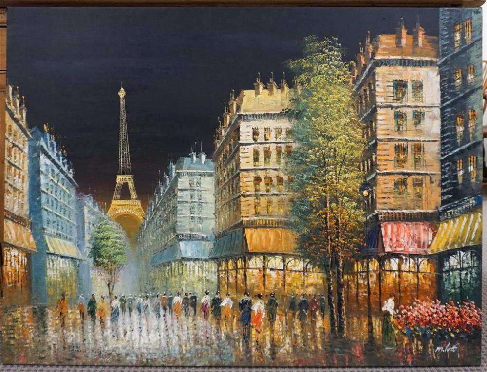 PARISIAN CITY SCENE, SIGNED M.