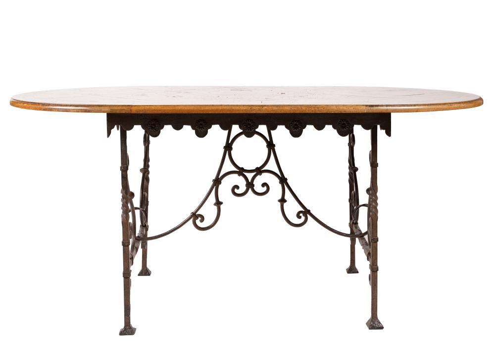 PARQUETRY AND WROUGHT IRON TABLEthe