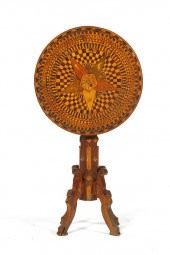 PARQUETRY-INLAID TABLE.  Ameri