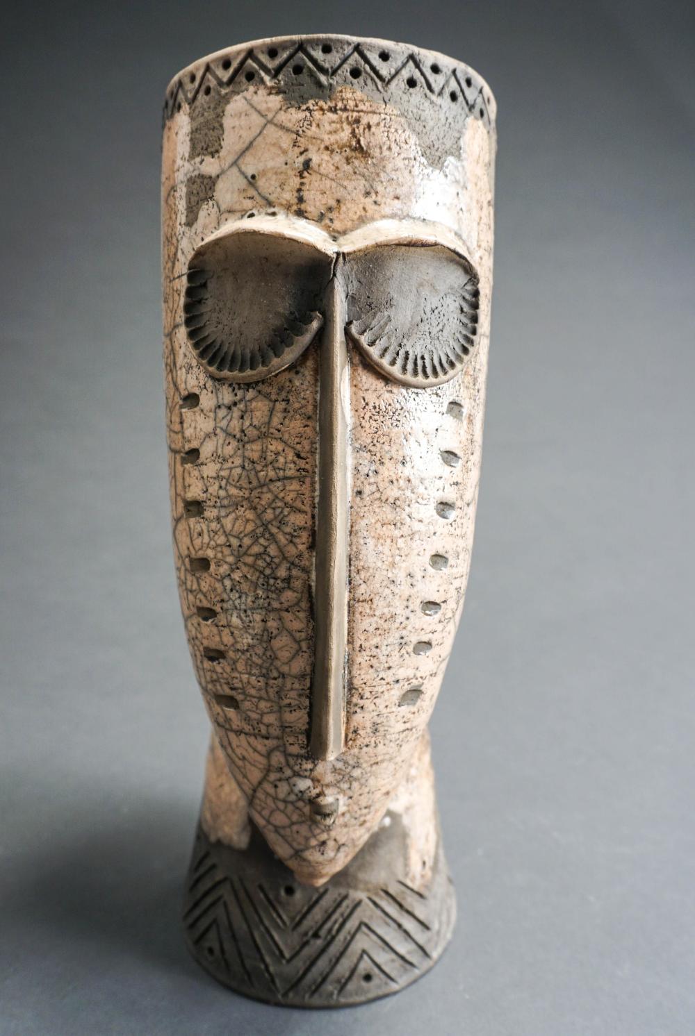 PARTIAL GLAZED 'FACE' VASE, H: 13