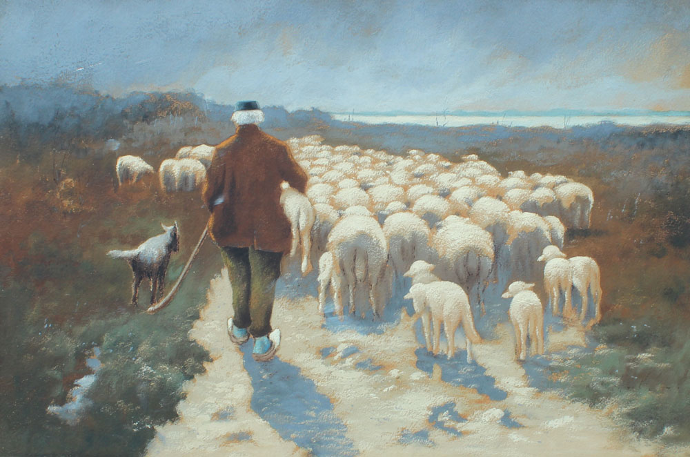 PASTEL AND GOUACHE OF AN ELDERLY