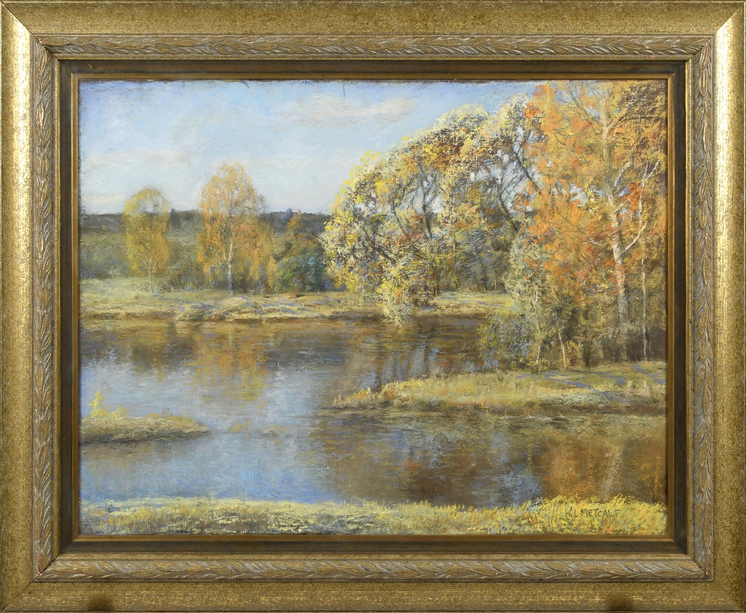 PASTEL, AUTUMN RIVER SCENE, ATTRIB.