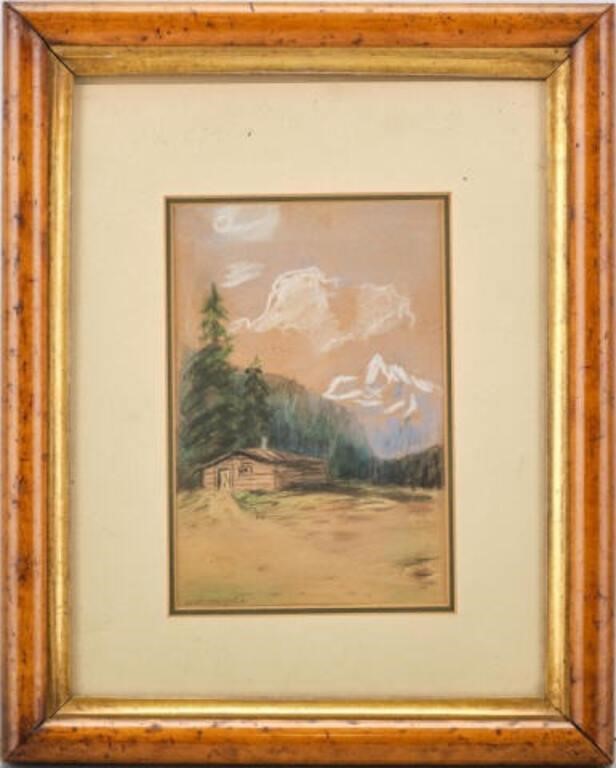 PASTEL OF LOG CABINA pastel on
