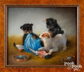 PASTEL OF THREE PUPPIES AND A