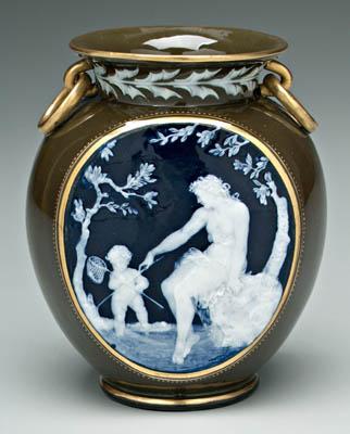 Pate-sur-pate vase, ovoid form with