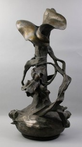 PATINATED ART NOUVEAU VASE WIT