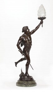 PATINATED BRONZE AND MARBLE FI