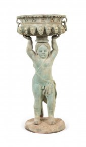 PATINATED BRONZE CHERUB & MASK