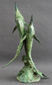 PATINATED BRONZE DOLPHIN FOUNT