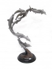 PATINATED BRONZE DOLPHIN SCULP