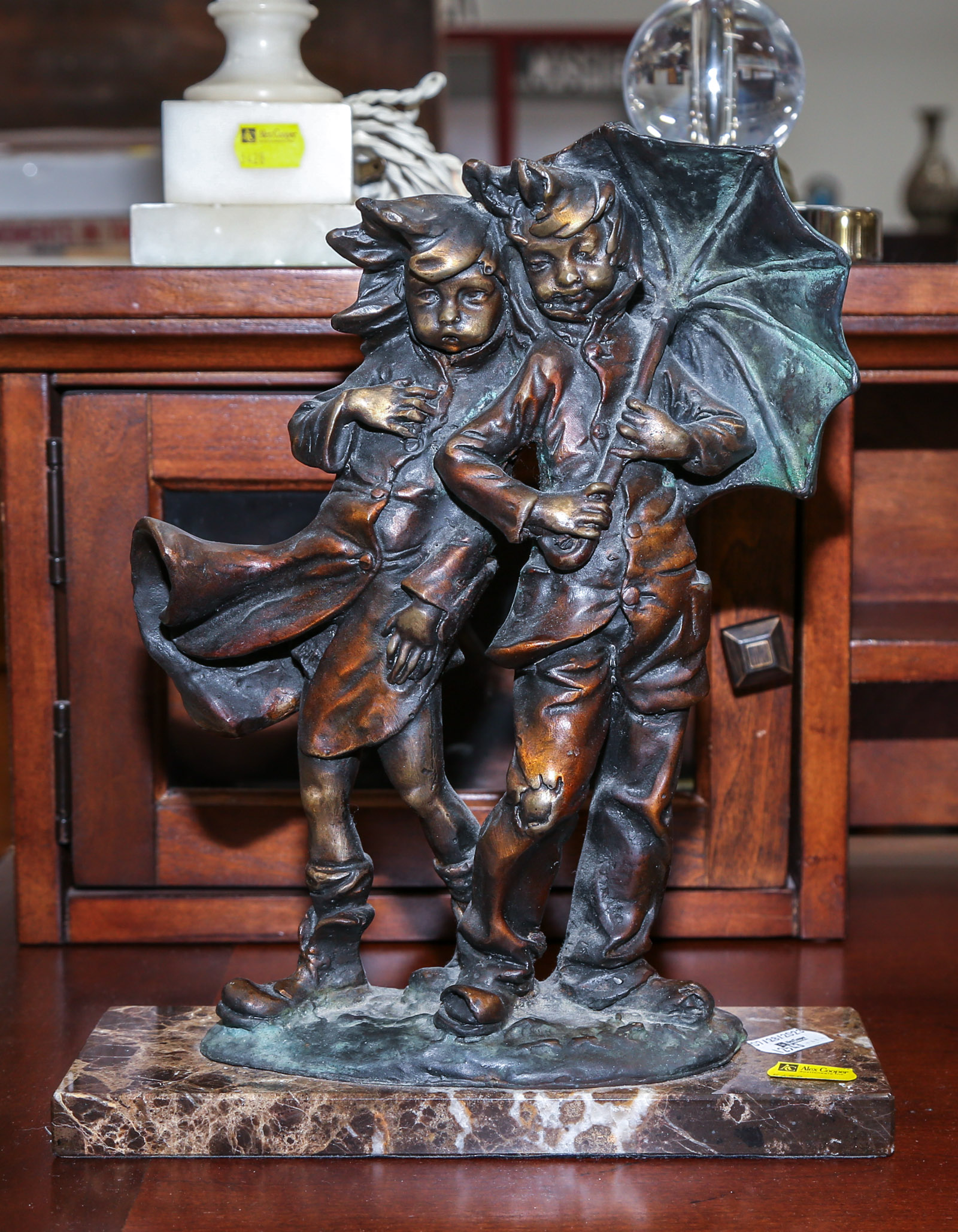 PATINATED BRONZE FIGURAL GROUP