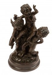 PATINATED BRONZE FIGURAL GROUP