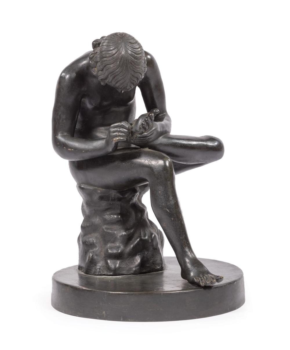 PATINATED BRONZE FIGURE OF SEATED