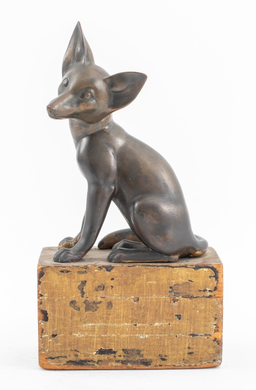 PATINATED BRONZE FOX SCULPTURE