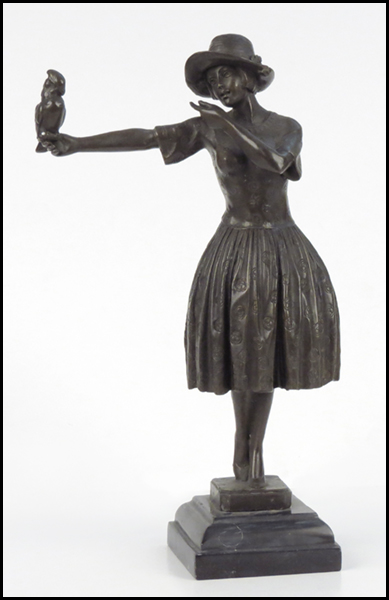PATINATED BRONZE GIRL WITH A