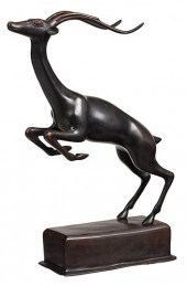 PATINATED BRONZE LEAPING ANTEL