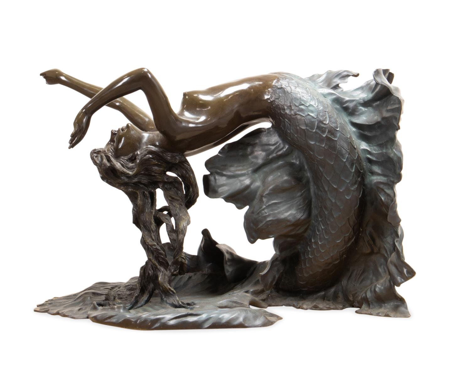 PATINATED BRONZE MERMAID TABLE BASE