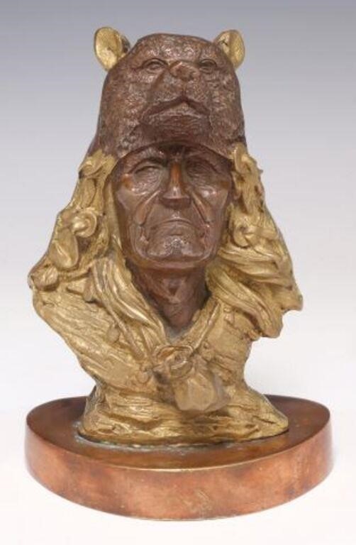 PATINATED BRONZE NATIVE AMERICAN