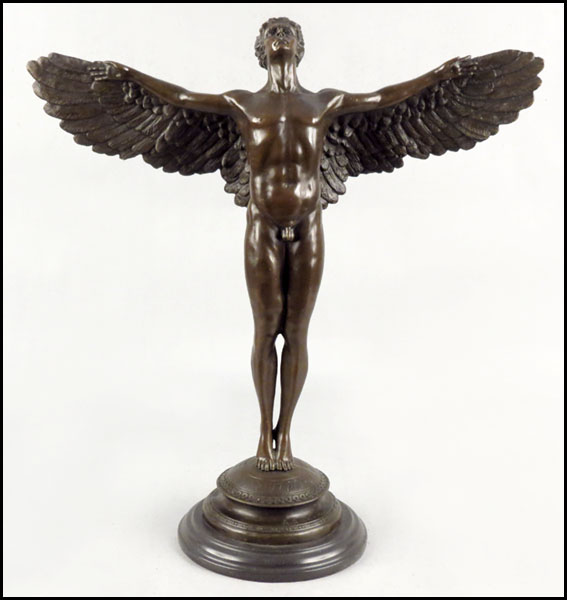 PATINATED BRONZE NUDE MALE FIGURE