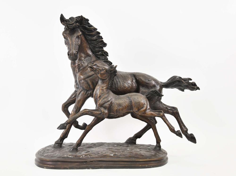 PATINATED BRONZE OF A MARE AND