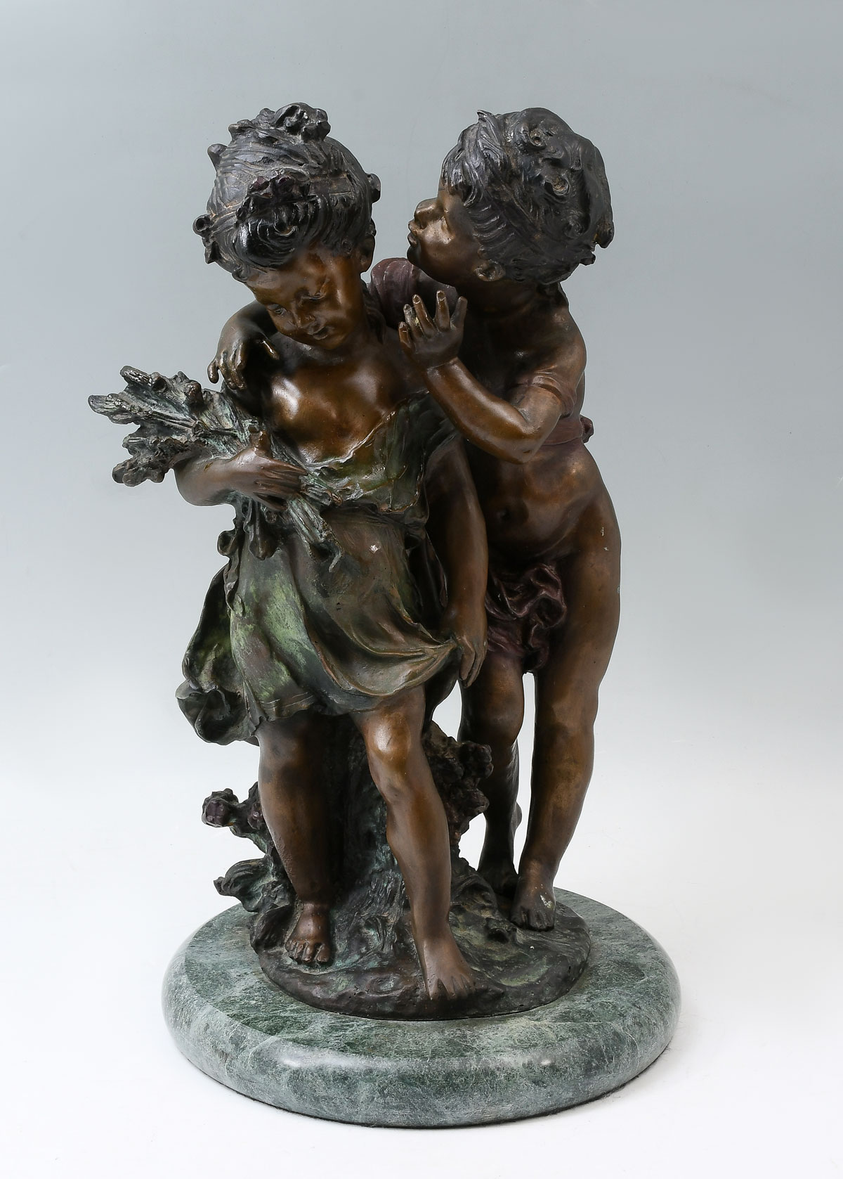 PATINATED BRONZE OF TWO CHILDREN