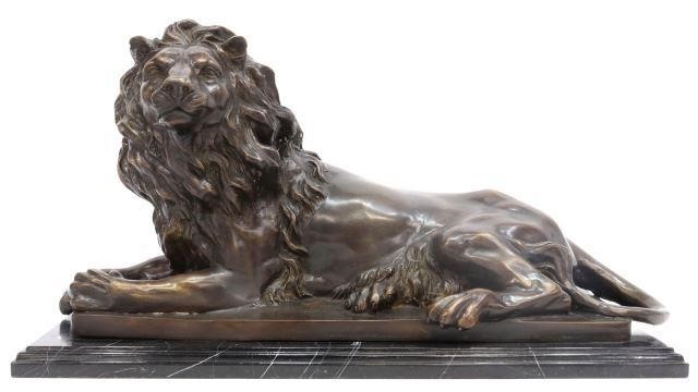 PATINATED BRONZE RECUMBENT LION
