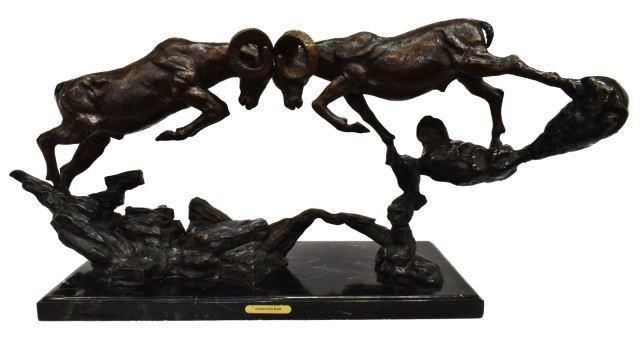 PATINATED BRONZE SCULPTURE FIGHTING