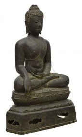 PATINATED BRONZE SEATED BHUMIS