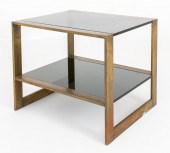 PATINATED BRONZE & SMOKED GLAS
