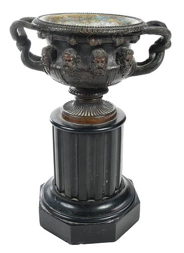 PATINATED BRONZE URN PLANTER ON