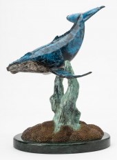 PATINATED BRONZE WHALE FIGUREu