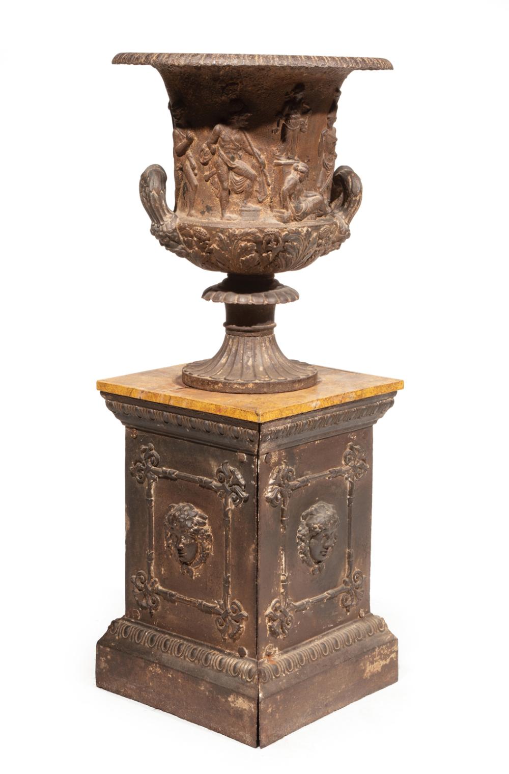 PATINATED CAST IRON CAMPAGNA URN ON