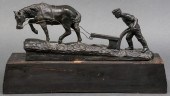 PATINATED COPPER PLOWMAN & HOR