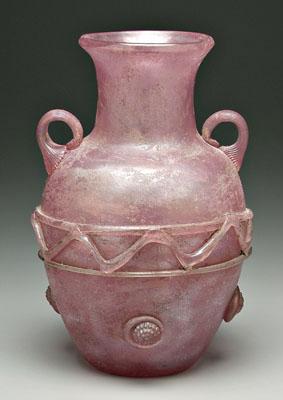 Patinated glass urn, applied