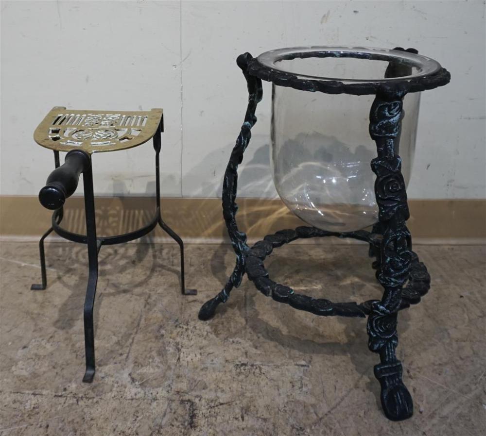 PATINATED METAL AND GLASS JARDINERE