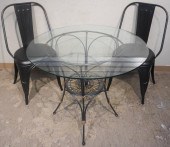 PATINATED METAL AND GLASS TOP