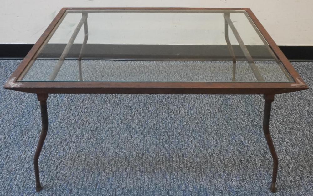 PATINATED METAL AND GLASS TOP