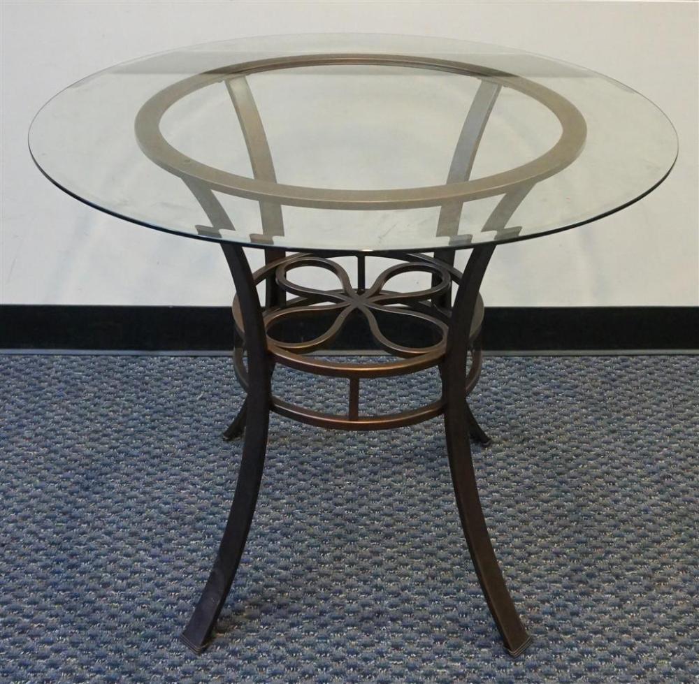 PATINATED METAL BASE ROUND GLASS