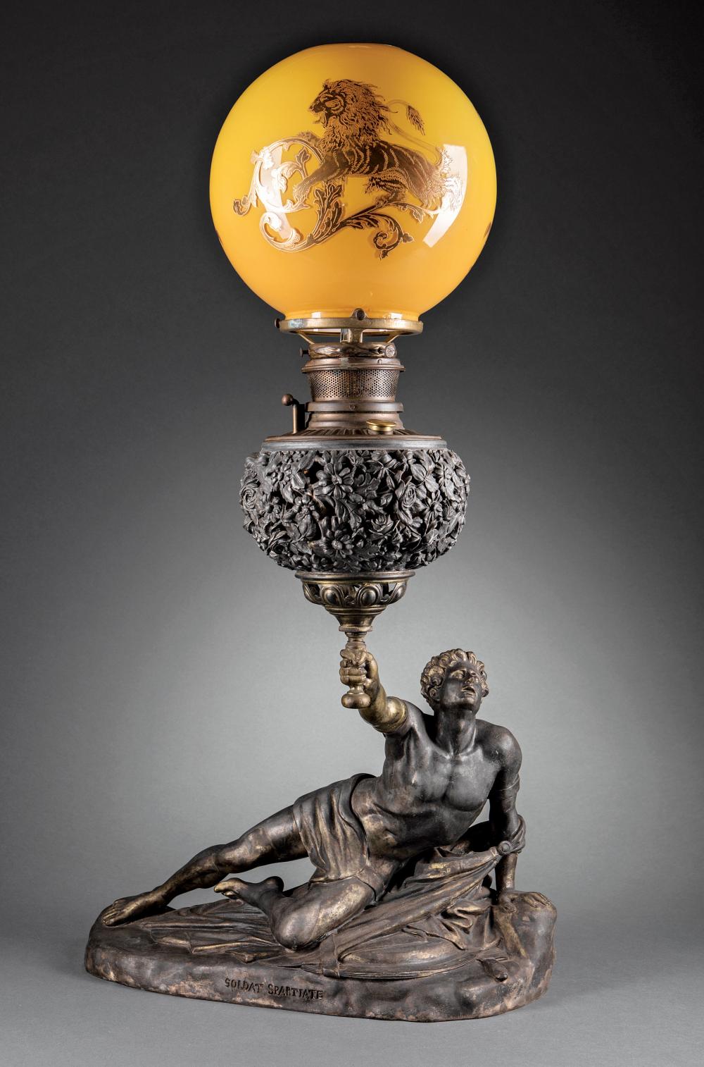 PATINATED METAL FIGURAL LAMP