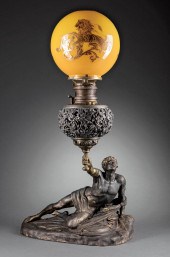 PATINATED METAL FIGURAL LAMP "