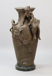 PATINATED METAL FIGURAL VASE A