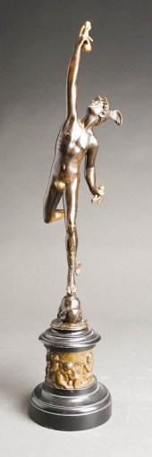 PATINATED METAL FIGURE OF MERC