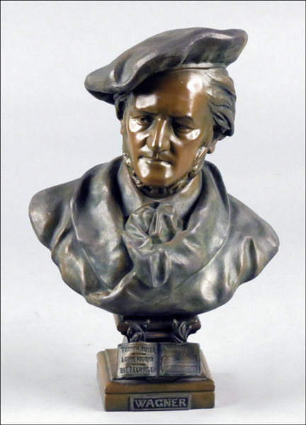 PATINATED METAL FIGURE OF WAGNER.
