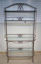 PATINATED METAL GLASS SHELF BA