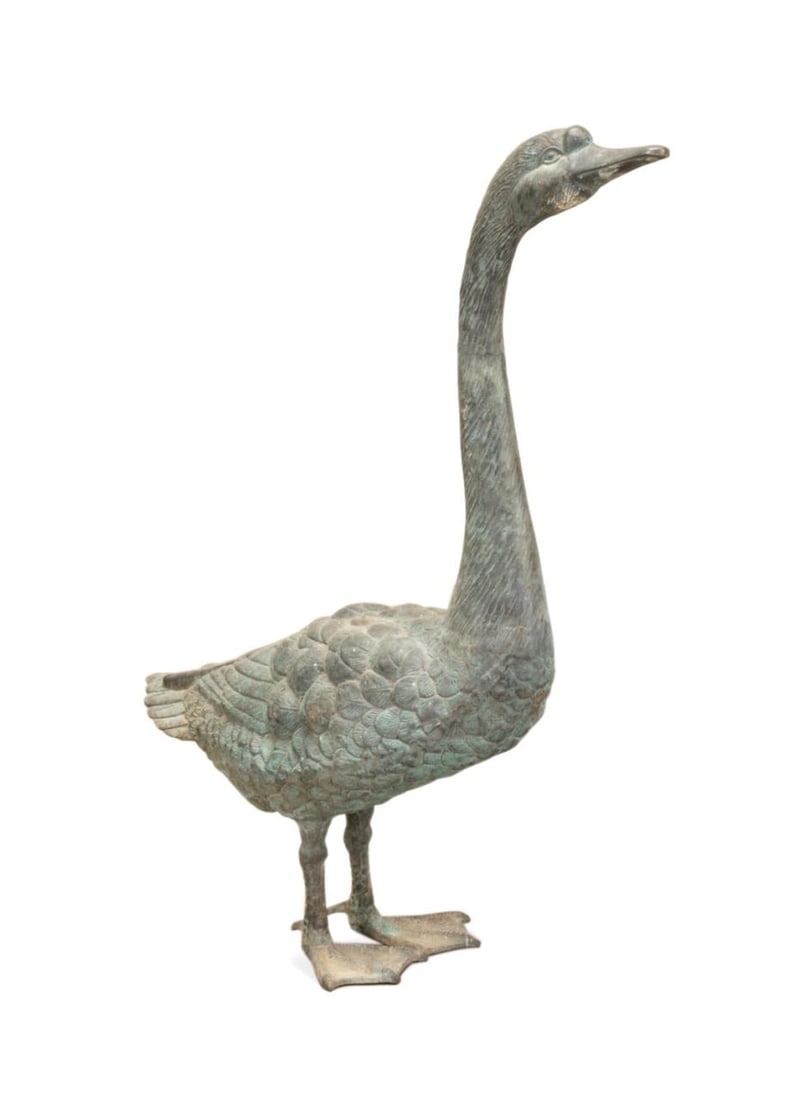PATINATED METAL STANDING GOOSE