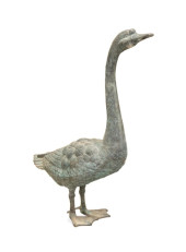 PATINATED METAL STANDING GOOSE