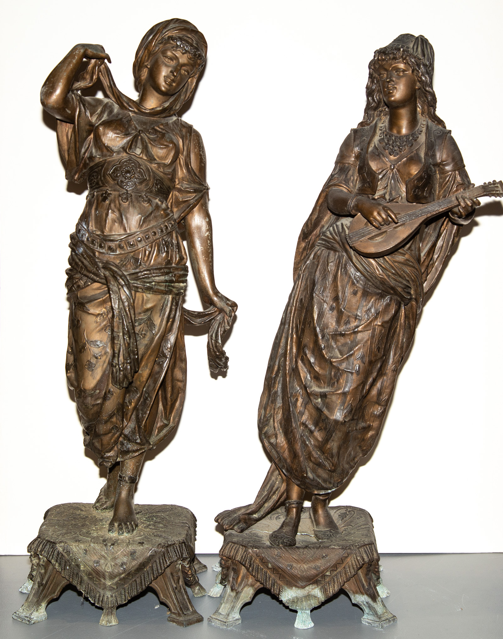 PATINATED SPELTER GYPSY FIGURES